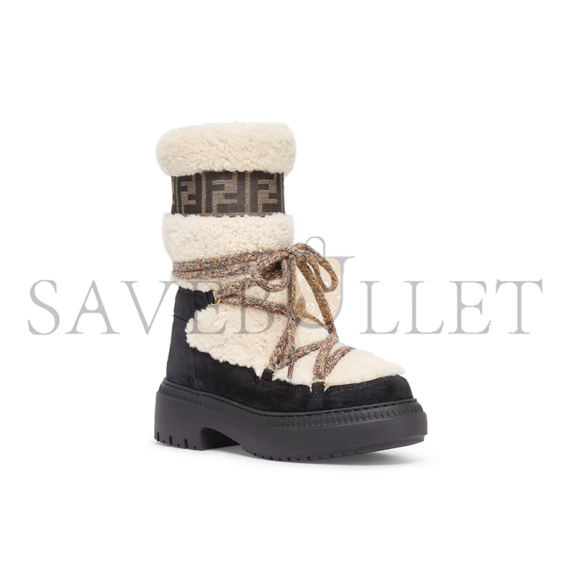 FENDI APRES CHIC WHITE SHEEPSKIN AND BLACK SUEDE BOOTS 8T8591AOSSF1QJH